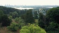 Aerial panoramic view of Vydubychi monastery and Dnipro river in Kiev, Ukraine.