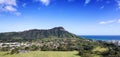 Aerial panoramic view of Waikiki`s famous volcano backdrop, Diamond Head Royalty Free Stock Photo