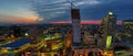 Aerial panoramic view at Warsaw downtown by night, from the top of Palace of Culture and Science, Warsaw, Poland Royalty Free Stock Photo