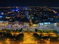 Aerial panoramic view at Warsaw downtown by night, from the top of Palace of Culture and Science, Warsaw, Poland Royalty Free Stock Photo
