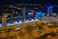 Aerial panoramic view at Warsaw downtown by night, from the top of Palace of Culture and Science, Warsaw, Poland Royalty Free Stock Photo