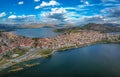 Aerial panoramic view of the wonderful Kastoria town over lake Orestiada, Macedonia, Greece Royalty Free Stock Photo