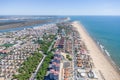 Aerial Panoramic wide angle view of Punta Umbria village and beach, in Huelva province, Andalusia, Spain Royalty Free Stock Photo