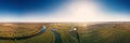 Aerial panorama of the rivers of the Astrakhan region in the spring. Akhtuba river. The best places for fishing. Royalty Free Stock Photo