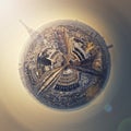 Aerial Paris as a mini planet in space. Sightseeing city panorama in shape o a globe with view to the Eiffel Tower, France.