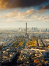 Paris view from above during a spectacular autumn sunset evening from Montparnasse Tower to Tour Eiffels - amazing colors