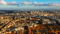 Paris view from above during a spectacular autumn sunset evening from Montparnasse Tower to Tour Eiffels - amazing colors