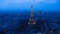 Paris view from above during a spectacular autumn sunset evening from Montparnasse Tower to Tour Eiffels - amazing colors