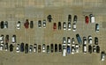 Aerial. Parking lot with cars.