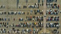 Aerial. Parking lot with hundreds of cars.