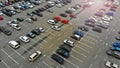 Aerial. Parking lots with cars.