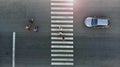 Aerial. Pedestrian crossing crosswalk.