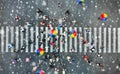 Aerial. People crowd on a pedestrian crossing crosswalk Royalty Free Stock Photo