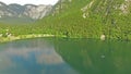 Aerial: Person Rowing In Beautiful Bohinj Lake, Slovenia