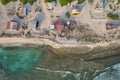 Aerial perspective of the abandoned shacks that make up Aruba's ghost town of Rincon Beach.