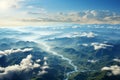 Aerial perspective amidst flowing clouds High altitude view paints natures serene canvas Royalty Free Stock Photo