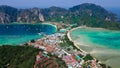 Aerial perspective of beautiful tropical island lagoon Thailand. Drone photo