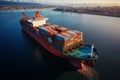 Aerial perspective , container ship signifies international cargo trade on vast waters