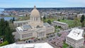 Aerial Perspective Over Spring Cherry Blossoms at the Washington State Capital Building in Olympia Royalty Free Stock Photo