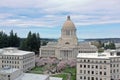 Aerial Perspective Over Spring Cherry Blossoms at the Washington State Capital building in Olympia Royalty Free Stock Photo