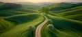 Aerial perspective of rural landscape with verdant fields, farming areas, and natural background