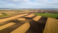 Aerial view of patchwork farmland with circular plowed field in center Royalty Free Stock Photo