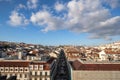 Aerial perspective view of central famous street rua augusta on lisbon city atmosphere, people tourist crowd