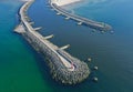 Aerial perspective view on sea breakwaters and ship port entrance