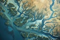 Aerial Perspective Of A Winding River Delta Merging Into The Sea Generative Ai