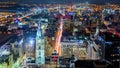 Aerial Philadelphia cityscape by night