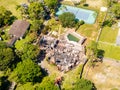 Aerial photo of aftermath of 5400 Godfrey Road home burned down from fire