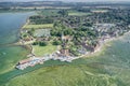 Aerial photo along the historic waterfront of Bosham Village