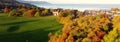 Aerial photo of Autumn Sunset in Glenarm Castle and Forest Ireland