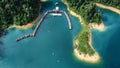 Aerial photo of bamboo houses on Cheow Lan lake in Khao Sok National Park, Thailand, Asia. Drone view. Landscape. Tourism Royalty Free Stock Photo