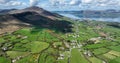 Aerial photo of Barnevave and Slieve Foye Mountains Glenmore Valley Cooley Peninsula Carlingford Lough Louth Irish Sea Ireland