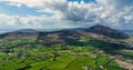 Aerial photo of Barnevave and Slieve Foye Mountains Glenmore Valley Cooley Peninsula Carlingford Lough Louth Irish Sea Ireland