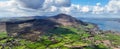 Aerial photo of Barnevave and Slieve Foye Mountains Glenmore Valley Cooley Peninsula Carlingford Lough Louth Irish Sea Ireland