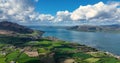 Aerial photo of Barnevave and Slieve Foye Mountains Glenmore Valley Cooley Peninsula Carlingford Lough Louth Irish Sea Ireland