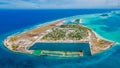 Aerial photo of the beautiful tropical island Maamigili at Alif Dhaal Atoll at the indian ocean Royalty Free Stock Photo