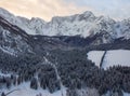 Aerial photo of beautiful winter landscape with snow covered trees in Italy Royalty Free Stock Photo