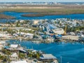 Aerial photo of boats destroyed by Hurricane Ian Fort Myers Beach FL Royalty Free Stock Photo