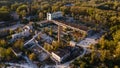 Aerial photo of brick`s making plant with manufacturing buildings and trees Royalty Free Stock Photo