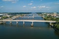 Aerial photo of bridges over the Arkansas River Little Rock Royalty Free Stock Photo