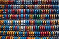 Aerial Photo Capturing a Diverse Array of Vehicles Neatly Arranged in Rows within a Parking Lot