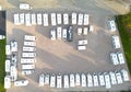 Aerial photo of a caravan storage yard showing rows of caravans Royalty Free Stock Photo