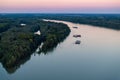 Aerial photo of the cargo ships on the Danube River Royalty Free Stock Photo