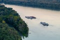 Aerial photo of the cargo ships on the Danube River Royalty Free Stock Photo