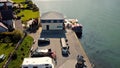 Aerial photo of Carlingford Adventure centre Sailing Club Carlingford Harbour and Lough County Louth on Irish Sea Ireland