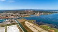 Aerial photo of a cement factory along the Berre lake in Port La Nouvelle Royalty Free Stock Photo