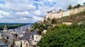 Aerial photo of Chinon medieval fortress in Indre and Loire Royalty Free Stock Photo